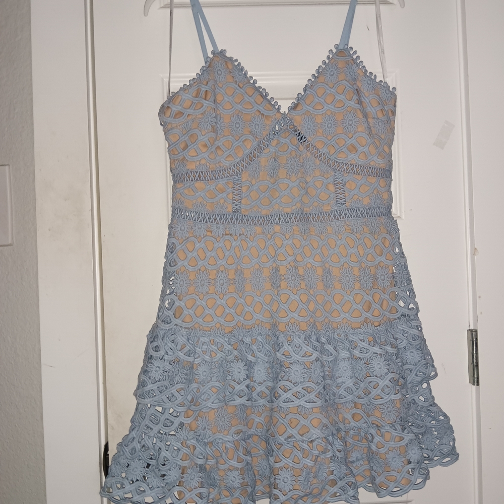 Lulu's Light Blue Lace Overlay Dress